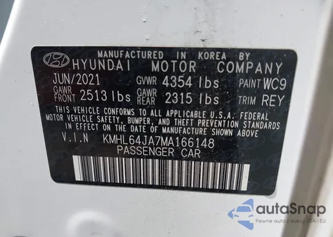 2021 Hyundai Sonata Sel from USA, damaged, VIN KMHL64JA7MA166148